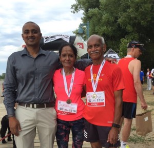Sharada with her husband and son, Dr Krishnan, after a race.